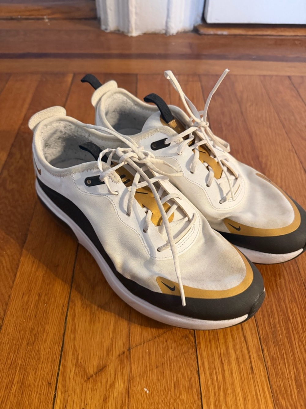 Nike AirMax White, Gold & Black Sneakers